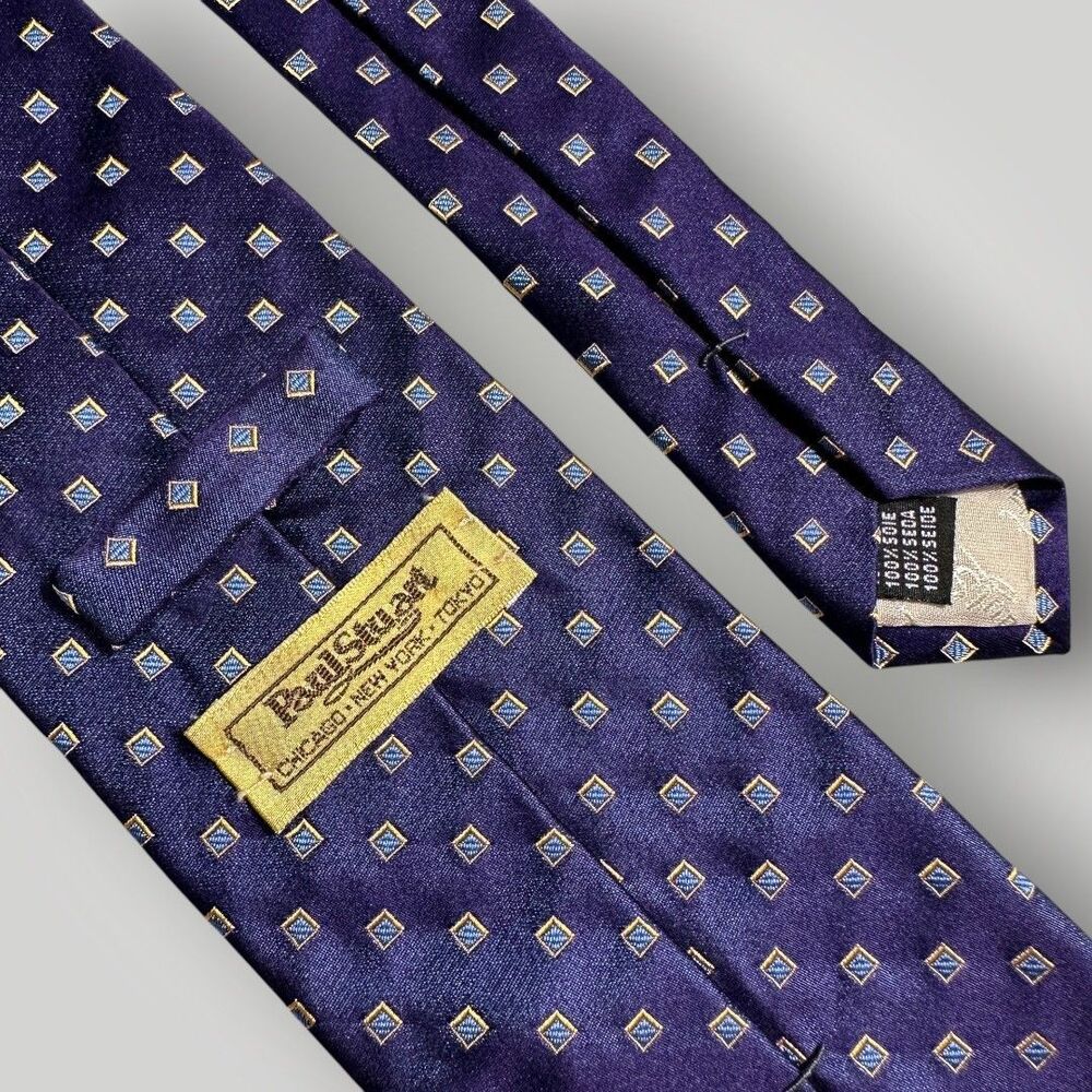 PAUL STUART Tie Navy/Blue Geometrical Silk Necktie Made in Italy NWOT